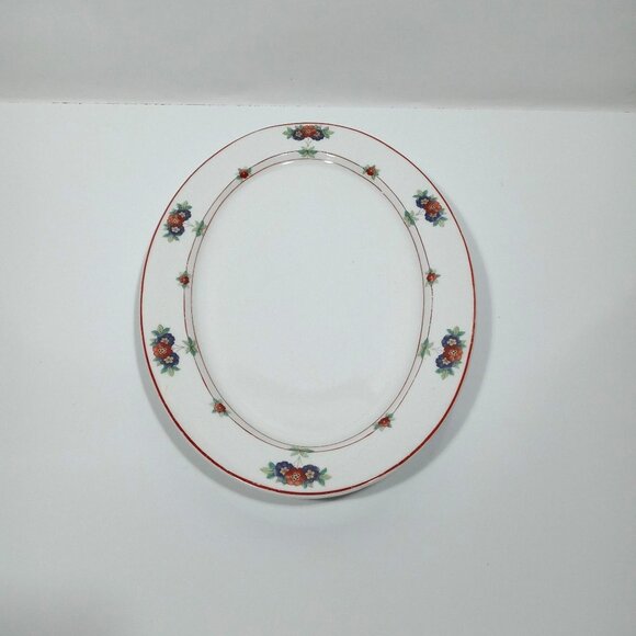 O.P. Co Syracuse China Canterbury Oval Serving Platter Floral Red Trim Vintage - Picture 1 of 13